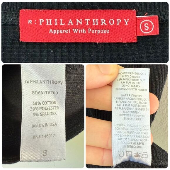 n: PHILANTHROPY Monty Waffle Snap Front Long Sleeve Bodysuit | Black Cat | Small - Picture 8 of 8